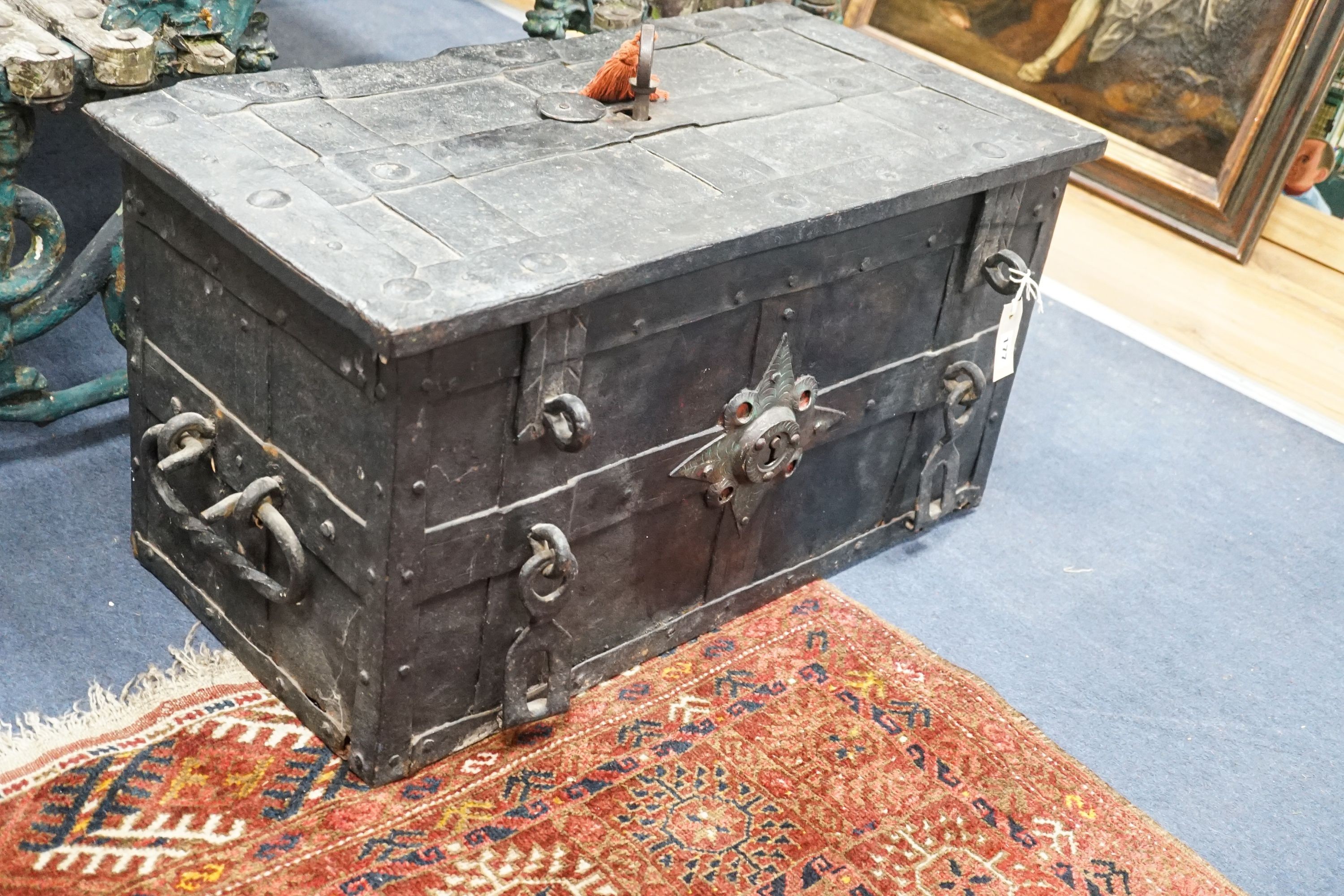 A 17th/18th century German ironbound 'Armada' chest, with key